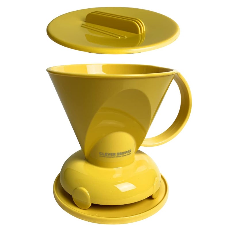 clever NEW Clever Yellow Coffee Dripper Coffee Maker Safe BPA Free Plastic Hassle-Free Ways Make Manual Pour Over Coffee & Cold Brew, 18 Fl Oz. - Image 1